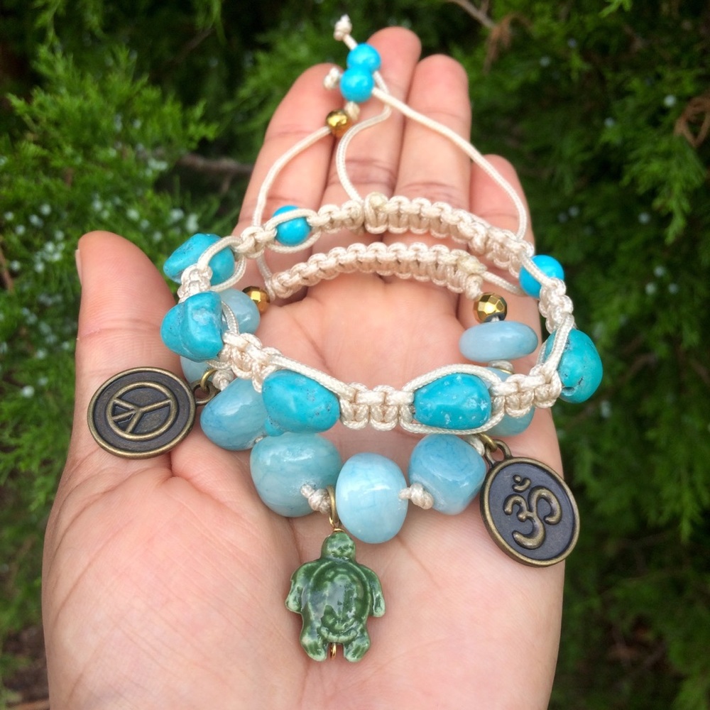 Turquoise, Dyed Jade Bracelet Set, Charms Bracelet Set